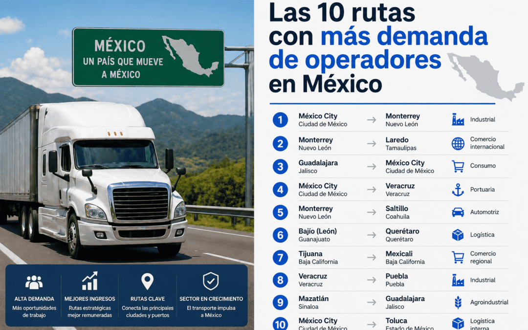 Las 10 rutas con más demanda de operadores en México